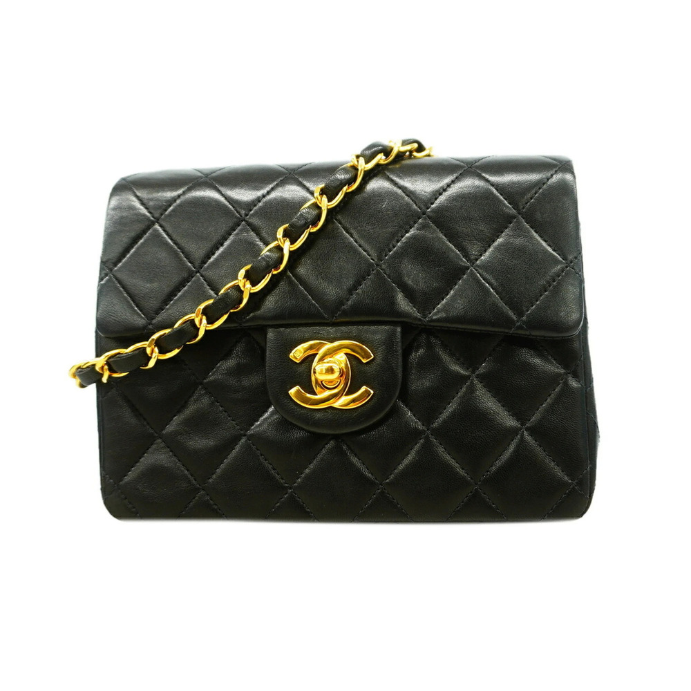 Chanel Mini Matelassé Chain Shoulder Bag, Lambskin, Black, Women's